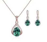 FDEETY Elegante Set Di Gioielli Con Pendente A Forma Di Goccia Collana E Orecchini Con Cristalli Verdi Accessorio Perfetto Per Donna Raffinato E Luminoso