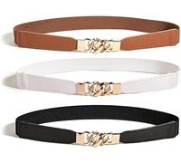 FDEETY Eleganter Damen Gürtel Elastisch Und Verstellbar Mit Goldener Kette 3er Set Vielseitiger Taillengürtel Für Kleider Blusen Und Röcke Modisches Accessoire