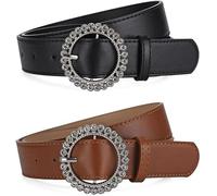 FDEETY Eleganter Damen Gürtel Mit Strass Schnalle 2er Set Kunstleder Verstellbare Länge Modischer Taillengürtel Für Kleider Und Jeans Schwarz Und Braun