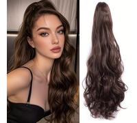 FDEETY Extension Capelli Ondulati Lunghi 60cm Posticcio Naturale Clip Parrucca Sintetica Ricci Castani Volume Aggiuntivo Donna