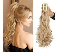 FDEETY Extension Capelli Ondulati Lunghi 60cm Posticcio Naturale Clip Parrucca Sintetica Ricci Castani Volume Aggiuntivo Donna