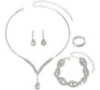 FDEETY Gioielleria Parures per Donne con Zirconi Cubici Collana con Ciondolo in Strass Orecchini Bracciali Set per la Sposa Zirconia Damigella D'onore Gioielleria(Bianco)