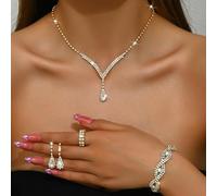 FDEETY Gioielleria Parures per Donne con Zirconi Cubici Collana con Ciondolo in Strass Orecchini Bracciali Set per la Sposa Zirconia Damigella D'onore Gioielleria(Blu)