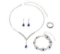 FDEETY Gioielleria Parures per Donne con Zirconi Cubici Collana con Ciondolo in Strass Orecchini Bracciali Set per la Sposa Zirconia Damigella D'onore Gioielleria(Blu)