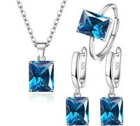 FDEETY 3 Pezzi Parure Gioielli Quadrato Cristallo Collana Orecchini Anello Argento Elegante Donna Set Gioielleria Lusso