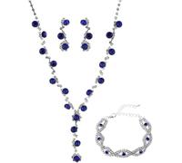 FDEETY Gioielli Donna Gioielli con Strass Collana Orecchini Bracciale Set con Cristallo Gioielli da Sposa per Donne e Ragazze Anniversario Valentino (Blu)