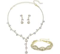 FDEETY Gioielli Donna Gioielli con Strass Collana Orecchini Bracciale Set con Cristallo Gioielli da Sposa per Donne e Ragazze Anniversario Valentino (Oro)