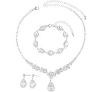 FDEETY Goccia Cristallo Brillante Collana Bracciale Orecchini Gioielli Donna Cerimonia Matrimonio Elegante Lusso