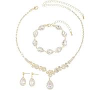 FDEETY Goccia Cristallo Brillante Collana Bracciale Orecchini Gioielli Donna Cerimonia Matrimonio Elegante Lusso