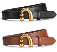 FDEETY Gürtel Damen 2 Stück Vintage PU Ledergürtel Verstellbarem Legierung Nieten Modischer Dekorativer für Freizeit Business Outfits Hosen und Kleider（Schwarz + Goldbraun）