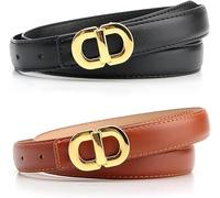 FDEETY Gürtel Damen Freizeit PU Ledergürtel Klassisch Dekorativen Belt Mode Schnalle Verstellbarer für Den Alltag Die Arbeit und Partys Outfits(Schwarz+Kamel B)