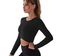 FDEETY Maglietta Sportiva da Donna Lunga Allenamento Camicia Yoga Atletico Sport Fitness T-Shirt Yoga Corsa a Maniche Lunghe Crop Top con Fori per i Pollici