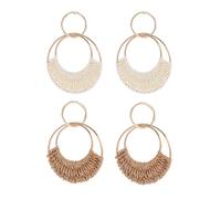 FDEETY Orecchini da Donna 2 paia Orecchini in Rattan Orecchini a Sfera in Rattan Orecchini Fatti a Mano in Paglia Intrecciata Orecchini in Rafia da Spiaggia Estivi Orecchini (Bianca + Kaki)