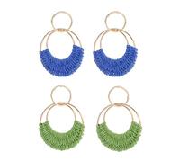 FDEETY Orecchini da Donna 2 paia Orecchini in Rattan Orecchini a Sfera in Rattan Orecchini Fatti a Mano in Paglia Intrecciata Orecchini in Rafia da Spiaggia Estivi Orecchini (Blu + Verde)