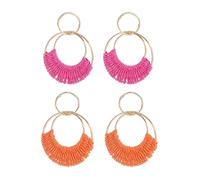 FDEETY Orecchini da Donna 2 paia Orecchini in Rattan Orecchini a Sfera in Rattan Orecchini Fatti a Mano in Paglia Intrecciata Orecchini in Rafia da Spiaggia Estivi Orecchini (Rosa + Arancia)