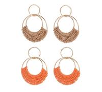 FDEETY Orecchini da Donna 2 paia Orecchini in Rattan Orecchini a Sfera in Rattan Orecchini Fatti a Mano in Paglia Intrecciata Orecchini in Rafia da Spiaggia Estivi Orecchini (Kaki + Arancia)