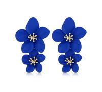 FDEETY Orecchini da Donna Boho Fiore Goccia Orecchini Doppio Fiore Orecchini Gioielli per Compleanno Gioielli Regali (Blu)