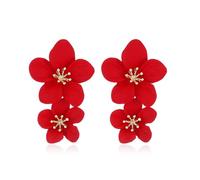FDEETY Orecchini da Donna Boho Fiore Goccia Orecchini Doppio Fiore Orecchini Gioielli per Compleanno Gioielli Regali (Rosso)