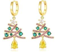 FDEETY Orecchini Donna Albero di Natale in Oro 18K con Cristalli Colorati Eleganti Orecchini Pendenti per Feste e Occasioni Speciali(A)