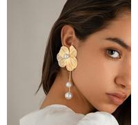 FDEETY Orecchini Donna Argento 925 con Perle Pendenti Eleganti Orecchini Floreali per Feste e Occasioni Speciali