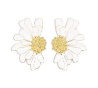 FDEETY Orecchini Donna Fiore Orecchini a Perno Vintage a Forma di Margherita Esagerata Regali di Gioielli Margherita Stile Boho e Retrò Semplice (Bianca)