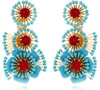 FDEETY Orecchini Donna Oro Placcato 14K Orecchini a Goccia a Fiore Colorati Stratificato con Perline di Riso Orecchini Lunghi Boho Vintage Esagerato Orecchini Grande