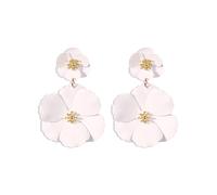 FDEETY Orecchini Fiore Bohémien Lunghi Borchie Grandi Strati Fiore Penzolare Orecchini Petalo Vintage Anallergici Gioielli per Donne Bambine Sposa Compleanno Party(Bianca)