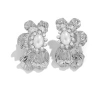 FDEETY Orecchini Fiore Metallico Perla Eleganti Brillanti Gioielli Donna Decorativi Lussuosi