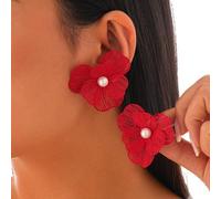 FDEETY Orecchini Fiore Petali Strutturati Perla Centrale Gioielli Eleganti Donna Accessori Decorativi