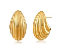 FDEETY Orecchini Goccia Ondulati Oro 18k Struttura Scanalata Eleganti Gioielli Donna Stile Minimalista