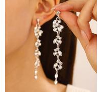 Fdeety Orecchini Pendenti A Forma Di Foglia Con Cristalli Brillanti Orecchini Lunghi Eleganti Per Donna Gioielli Raffinati Per Occasioni Speciali Accessori Moda Femminile