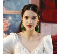Fdeety Orecchini Pendenti A Forma Di Stella Con Nappe Verdi Orecchini Eleganti Per Ragazze Gioielli Unici Per Occasioni Speciali Orecchini Lunghi Con Dettagli Brillanti Accessori Moda Per Ragazze