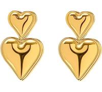 FDEETY Orecchini Pendenti Cuore Doppio Lucido Metallico Eleganti Gioielli Donna Accessori Stile Minimalista