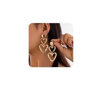 FDEETY Orecchini Pendenti Cuore Doppio Martellato Texture Metallica Gioielli Donna Eleganti Accessori Decorativi