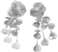 FDEETY Orecchini Pendenti Fiore Metallico Cascata Petali Texture Striata Gioielli Donna Eleganti Accessori