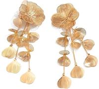 FDEETY Orecchini Pendenti Fiore Metallico Cascata Petali Texture Striata Gioielli Donna Eleganti Accessori