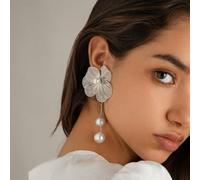 FDEETY Orecchini Pendenti Fiore Petali Strutturati Perle Cascata Eleganti Gioielli Donna Accessori Brillanti