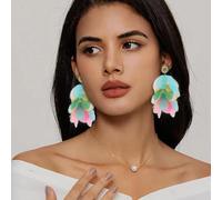 FDEETY Orecchini Pendenti Fiore Stratificato Multicolore Acrilico Leggero Donna Accessori Gioielli Eleganti