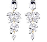 FDEETY Orecchini Pendenti Foglia Cristallo Brillante Goccia Eleganti Accessori Donna Cerimonia Matrimonio Lusso Raffinati Scintillanti