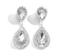 FDEETY Orecchini Pendenti Goccia Cristallo Brillante Eleganti Cerimonia Matrimonio Donna Lusso Argento Strass