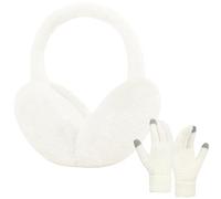 FDEETY Paraorecchie Donna Con Guanti Scaldaorecchie Bambina Paraorecchie in Peluche Invernali Cuffie Pelose Scalda Orecchie Donna Guanti Termici Donna Guanti Donna Touch(Bianco)
