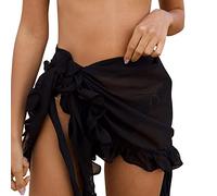FDEETY Pareo Mare Donna, Gonna da Bagno Bikini in Chiffon Sexy con Volant per Copricostume da Spiaggia da Donna, Nero
