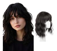 FDEETY Parrucca Donna 12 Pollici Capelli Corti Ondulati Ricci Clip In Parrucche Capelli Frangia Parrucca in Sintetico per Uso Quotidiano e Carnevale Taglio Corto (Marrone nero)