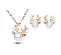 FDEETY Parure di Gioielli da Donna Orecchini Pendenti con Collana di Penne di Perle di Natale per il Regalo di Nozze di San Valentino, oro