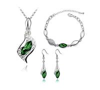 Parure di Gioielli da Donna Plaqué Or 18K Angel's Tears Pandent Collier Boucles d'Oreilles Bracelet Cadeau de Noël pour Femmes Filles, Vert