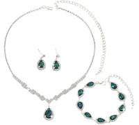 FDEETY Parure di Gioielli per Donna di Zirconi e Strass Collana Pendente Bracciale Set Gioielli Compleanno Anniversario Regalo(Verde)