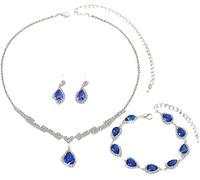 FDEETY Parure di Gioielli per Donna di Zirconi e Strass Collana Pendente Bracciale Set Gioielli Compleanno Anniversario Regalo(Blu)