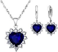 FDEETY Cuore Cristallo Rosso Collana Orecchini Parure Gioielli Donna Elegante Brillante Argento Matrimonio Cerimonia
