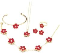 FDEETY Set Gioielli Fiore Collana Bracciale Orecchini Anello Catena Oro Elegante Accessori Donna