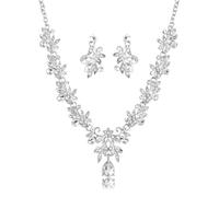 FDEETY Parure Gioielli Donna Elegante Collana a Forma di Foglia Goccia Orecchini Set per Sposa Matrimonio Prom Festa Nuziale(Argento)